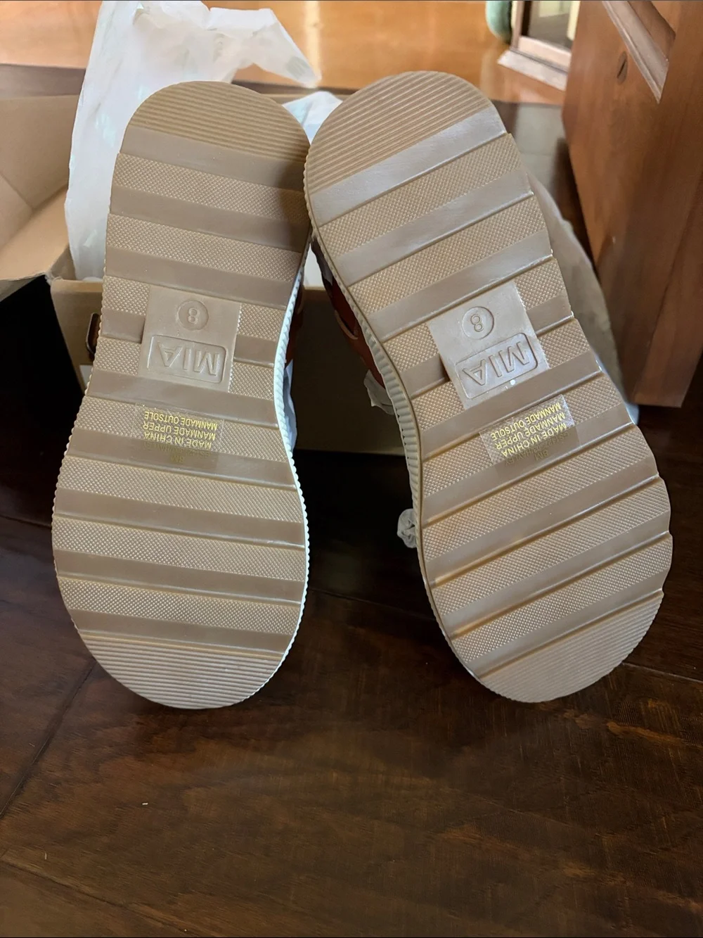 MIA Cognac Platform Sandals with White Sole